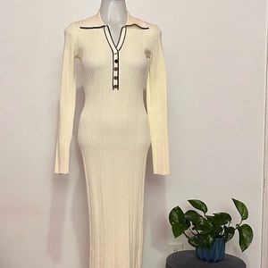 Women’s Cider cream cable, sweater, dress, long sleeve, gold buttons, large